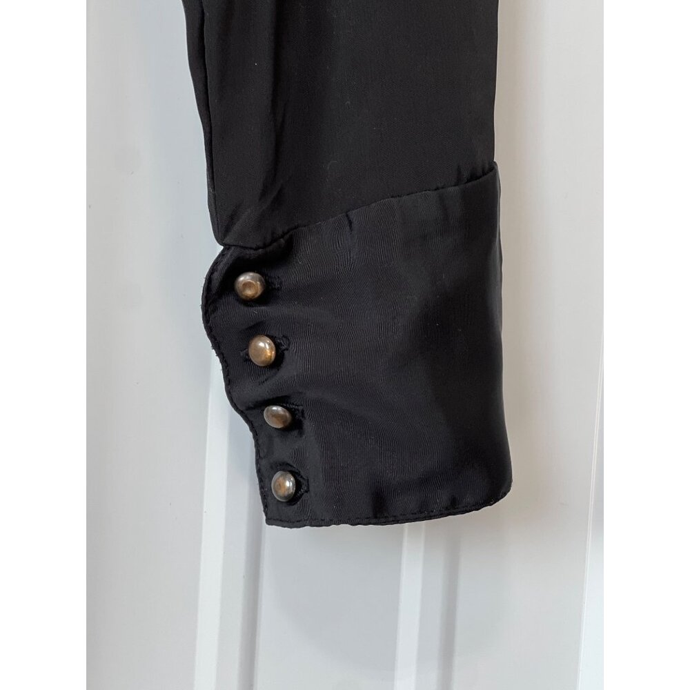 Pythia Pintuck Button Crop Blouse Size M Black Po… - image 4